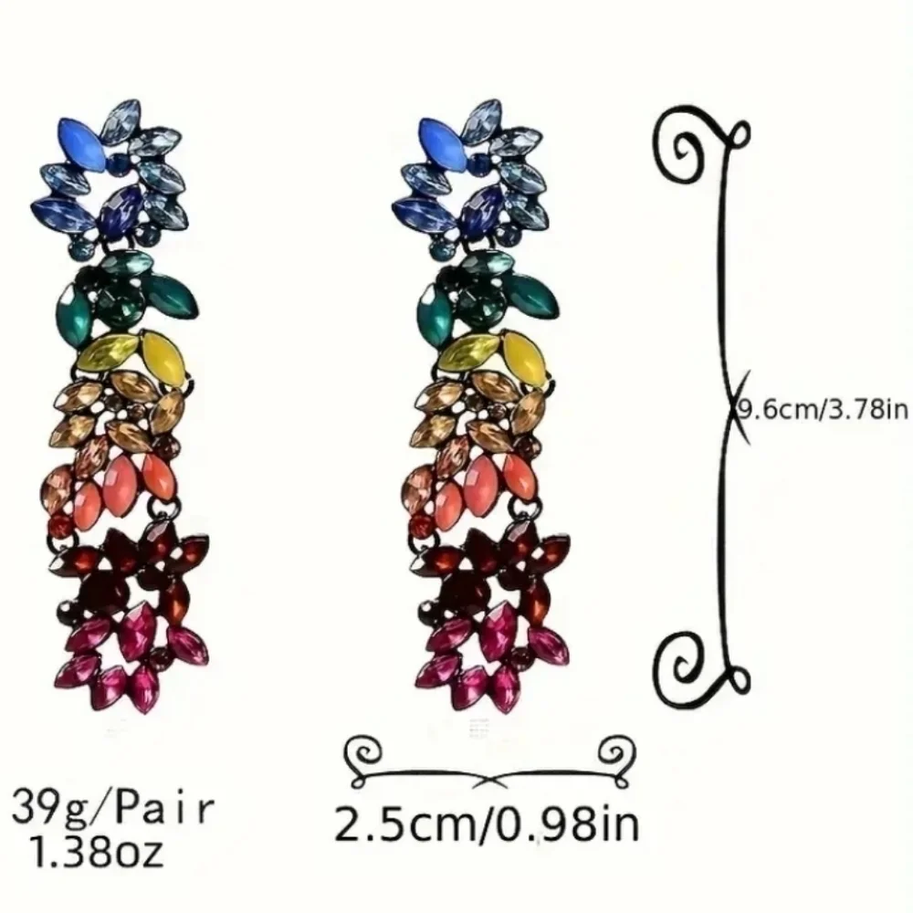 Rainbow Crystals Floral Cascade Statement Earrings